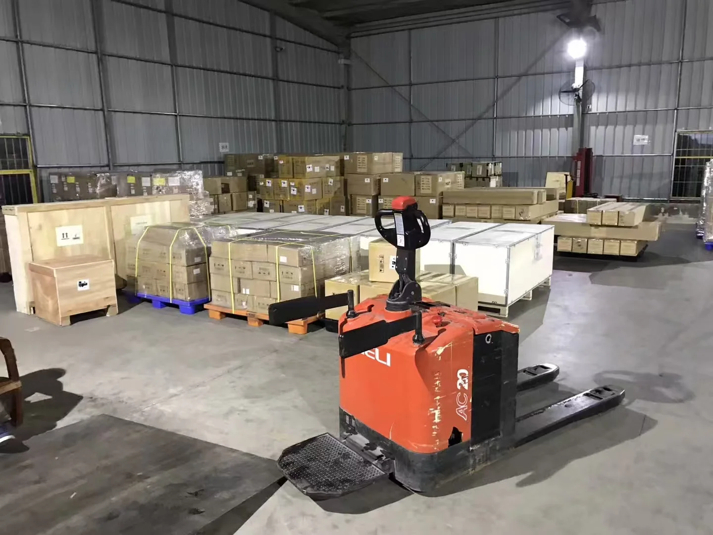 Cargo pallets and wooden cases stored in China warehouse